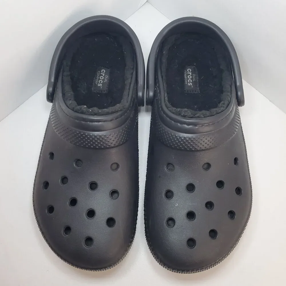 Crocs Classic Lined Unisex Black Slip-On Faux Fur Clog Mens 8 Womens 10 Winter